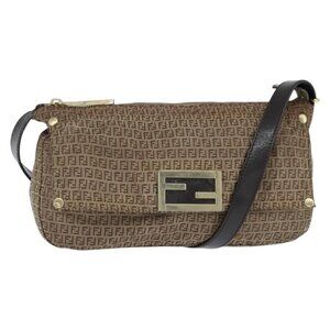 Authentic FENDI Zucchino Canvas Shoulder Bag Nylon Beige Gold